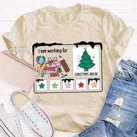 Stars and Christmas Tree Graphic Tee, Working for Christmas Break Shirt, Humorous Teacher Holiday T-Shirt, Christmas Break Present Shirt