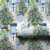 Watercolor Tree Gift Wrap, Chinoiserie Christmas Wrapping Paper, Preppy Blue Holiday Wrapping Paper, Elegant Winter Xmas Wrapping Paper
