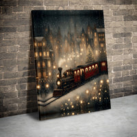 Snowy Village Winter Scene Canvas Print, Christmas Steam Train Canvas Wall Art, Festive Holiday Canvas Art, Vintage Xmas Home Decor