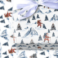 Snowy Mountain Christmas Wrapping Paper, Hiking Santa Wrapping Paper, Outdoors Nature Holiday Gift Wrap