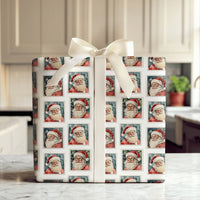 Retro Santa Claus Portrait Gift Wrap, Vintage Santa Stamp Wrapping Paper, Classic Christmas Stamp Wrapping Paper, Holiday Gift Wrap Roll