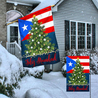 Christmas Tree Yard Flag, Puerto Rico Feliz Navidad Garden Flag, Double Sided Boricua Holiday Lawn Flag, Puerto Rican Xmas Yard Decor