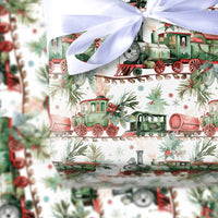 Vintage Steam Engine Gift Wrap, Christmas Train Wrapping Paper, Holiday Locomotive Gift Wrapping Paper, Festive Winter Present Wrap Roll