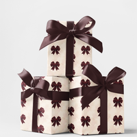 Crimson Red Bows Gift Wrap, Velvet Ribbons Wrapping Paper, Cream Holiday Bow Pattern Wrapping Paper, Vintage Christmas Gift Wrap Roll
