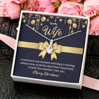 Ribbon Pendant Necklace, To My Wife Christmas Necklace, Romantic Holiday Necklace for Wife, Sparkly CZ Jewelry, Christmas Present for Wife