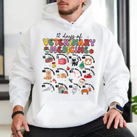 Humorous Vet Tech Christmas Sweatshirt, 12 Days of Veterinary Medicine Hoodie, Animal Doctor Hooded Pullover, Holiday Present for Veterinarians
