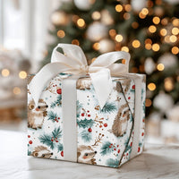 Woodland Holiday Wrapping Paper, Hedgehog Christmas Wrapping Paper, Watercolor Animal Gift Wrap, Winter Pine Festive Wrapping Paper