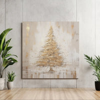Gold and Cream Impasto Holiday Print, Golden Christmas Tree Canvas Wall Art, Elegant Winter Xmas Decor, Digital Download Printable