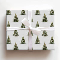 Winter Forest Holiday Gift Wrap, Snowy Christmas Tree Wrapping Paper, Snow Dusted Evergreen Tree Paper, Festive Present Wrap Roll for Presents
