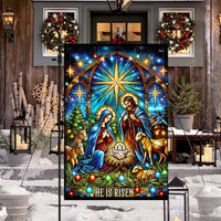 Double-Sided Holy Night Holiday Yard Flag, Nativity Scene Garden Flag Stained Glass Christmas Art, Christian Lawn Decor Present