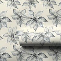 Grayscale Floral Gift Wrap, Vintage Poinsettia Christmas Wrapping Paper, Sketched Botanical Wrapping Paper, Elegant Winter Wrapping Paper