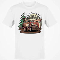Humorous Holiday Reindeer Tee, This Is Festive Christmas T-Shirt, Retro Xmas Graphic Shirt, Adorable Festive Season Present T-Shirt