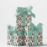 Watercolor Woodland Christmas Gift Wrap, Winter Owl Wrapping Paper, Pinecone Snowy Present Wrap, Nature Holiday Gift Wrap Paper Roll