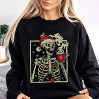 Dead Inside Coffee Holiday Sweater, Christmas Skeleton Sweatshirt, Retro Skeleton Christmas Crewneck, Humorous Xmas Pullover, Coffee Lover Present
