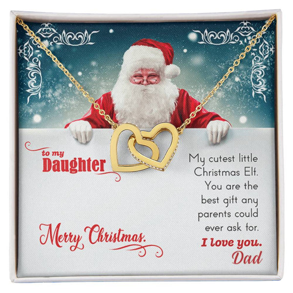Christmas Heart Necklace, To Daughter from Dad Interlocking Hearts Necklace, Cubic Zirconia Pendant Necklace, Sentimental Kee