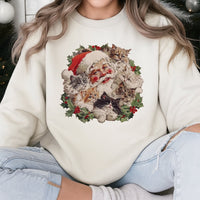 Adorable Cat Lover Holiday Sweatshirt, Santa Kittens Christmas Sweatshirt, Vintage Kitten Crewneck Sweatshirt, Humorous Xmas Pullover Sweater Present