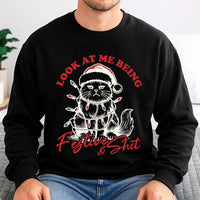 Grumpy Kitten in Santa Hat Crewneck, Humorous Cat Christmas Sweatshirt, Sarcastic Holiday Cat Mom Pullover, Adorable Xmas Present for Cat Lovers