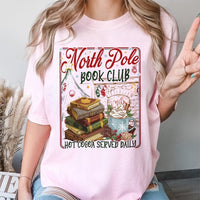 Festive Christmas Reading Graphic Tee, North Pole Book Club Shirt, Comfy Holiday Bookish T-Shirt, Adorable Xmas Reader Shirt, Present for Book Lover
