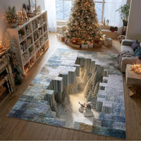 3D Winter Landscape Floor Rug, Snowfall Haven Area Rug, Comfy Snow Scene Carpet, Christmas Living Room Accent Rug, Holiday Home Decor Present