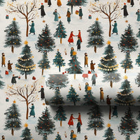Winter Village Landscape Gift Wrap, Christmas Tree Farm Wrapping Paper, Painterly Holiday Wrapping Paper, Festive Market Gift Wrap Roll