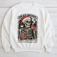 Humorous Skeleton Christmas Coffee Crewneck, Dead Inside but Jolly AF Sweatshirt, Sarcastic Holiday Pullover, Spooky Season Xmas Sweater