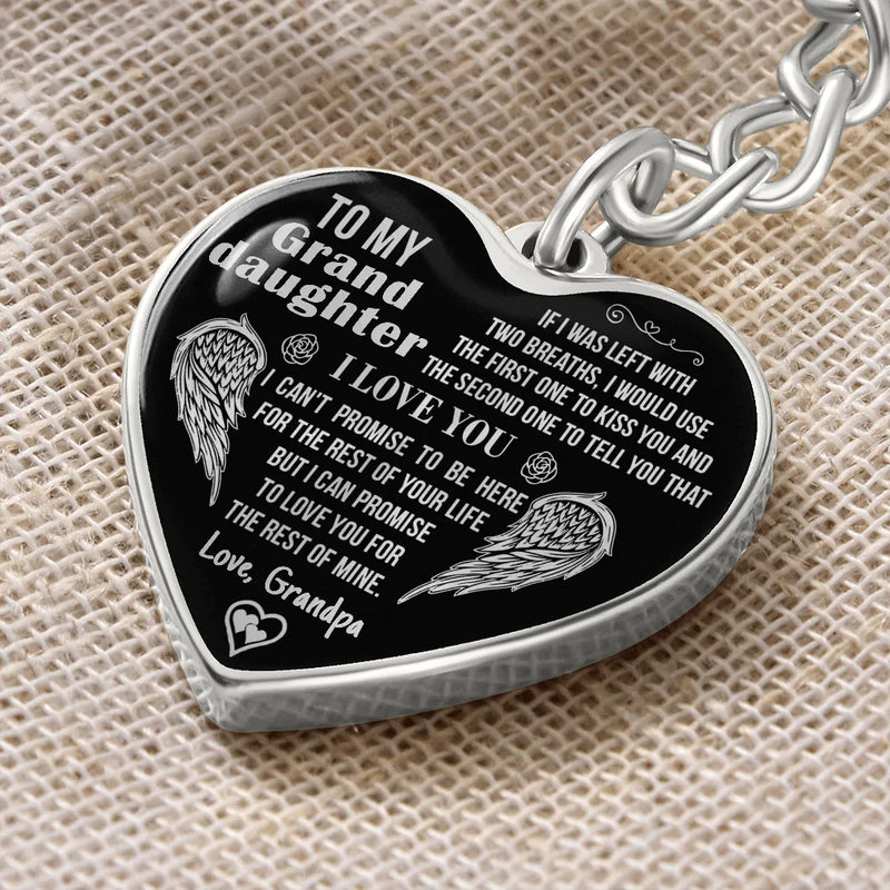 Granddaughter Graphic Heart Keychain, Granddaughter Heart Keychain from Grandpa, Inspirational Message Keyring, Birthday Christmas Present