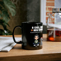 Custom Girl and Dog Illustration Mug, Personalized Dog Mom Christmas Mug, Holiday Pet Owner Coffee Cup, Christmas Present for Dog Lovers