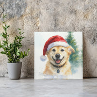 Santa Hat Dog Canvas Print, Golden Retriever Christmas Canvas, Watercolor Winter Dog Canvas Wall Art, Holiday Pet Lover Room Decor