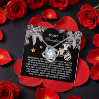 Sparkling CZ Crystal Pendant Necklace, To My Daughter Love Knot Necklace, Rotating Rose Box Jewelry, Christmas Daughter Present Necklace