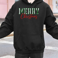 Green Buffalo Plaid Christmas Hoodie, Merry Christmas Hoodie, Festive Xmas Tree Pullover Sweatshirt, Holiday Graphic Hoodie Present