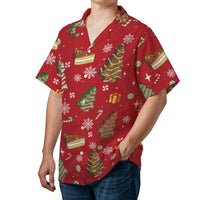 Festive Holiday Snack Shirt, Christmas Tree Cake Hawaiian Shirt, Ugly Christmas Party Aloha Shirt, Retro Winter Holiday Button Up Top