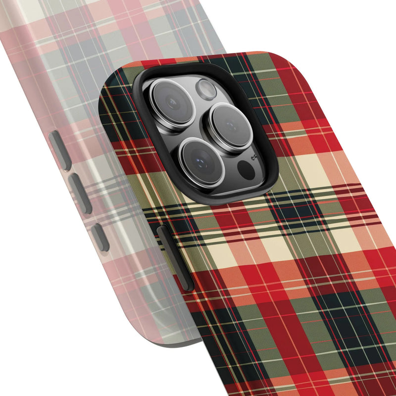 Tartan Pattern Phone Case, Red Green Christmas Plaid iPhone Case, Holiday Seasonal Phone Cover, Festive Winter Tough Phone Case, Xmas Present