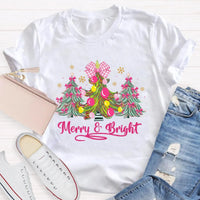 Merry and Bright Holiday Graphic Tee, Bow Christmas Tree Teacher Shirt, Adorable Teacher Christmas T-Shirt, Winter School Holiday Present