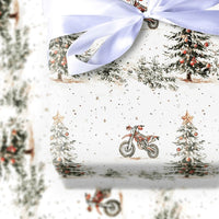 Dirt Bike Holiday Gift Wrap, Motocross Christmas Wrapping Paper, Red Dirtbike Christmas Wrapping Paper, Motorcycle Rider Holiday Present Paper