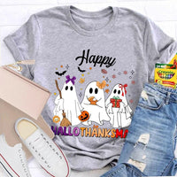 Adorable Three Ghosts Holiday Tee, Happy Hallothankmas T-Shirt, Halloween Thanksgiving Christmas Shirt, Humorous Ghost Graphic T-Shirt