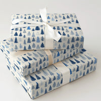 Winter Forest Holiday Gift Wrap, Blue Pine Tree Wrapping Paper, Woodland Pine Tree Wrapping Paper, Christmas Tree Gift Wrap Roll