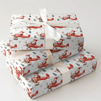 Watercolor Aviation Christmas Gift Wrap, Santa Flying Airplane Wrapping Paper, Vintage Red Plane Wrapping Paper, Pilot Holiday Gift Wrap