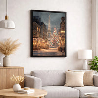 Winter Eiffel Tower Poster, Paris Christmas Canvas Wall Art, Snowy French Cityscape Print, Digital Download Holiday Home Decor