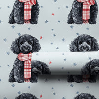 Festive Winter Puppy Gift Wrap, Black Poodle Christmas Wrapping Paper, Holiday Dog Lover Wrapping Paper