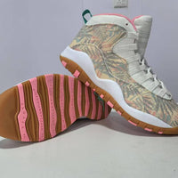 High Top Sneakers, White Pink Green Colorway, Lace Up Design, Casual Gift for Sneaker Fans