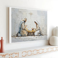 Holy Family Impasto Painting Wall Art, Nativity Scene Canvas Art, Christmas Manger Canvas Print, Religious Christian Faith Present