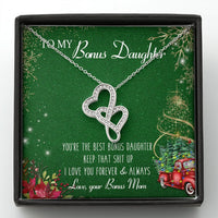 14K White Gold Finish Heart Jewelry, Bonus Daughter Double Heart Necklace, Stepdaughter Christmas Necklace, Meaningful Present from Bonus Mom