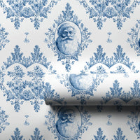 Blue and White Toile Damask Gift Wrap, Vintage Santa Wrapping Paper, Elegant French Country Wrapping Paper, Holiday Christmas Present Wrap
