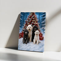 Doodle Dogs Christmas Tree Print, Goldendoodle Christmas Canvas Wall Art, Snowy Winter Holiday Dog Canvas, Festive Pet Lover Wall Decor Present