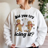 Humorous Gingerbread Christmas Crewneck, Did You Try Icing It Sweatshirt, Physical Therapy Sweatshirt, PT Athletic Trainer Holiday Sweatshirt