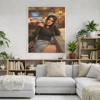 Comfy Holiday Selfie Wall Canvas, Christmas Tavern Portrait Canvas, Festive Pub Scene Canvas Print, Winter Living Room Wall Decor Xmas Present