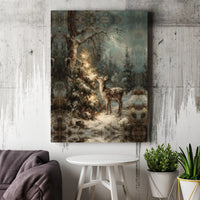 Winter Forest Fawn Canvas Print, Christmas Deer Canvas Wall Art, Lit Tree Deer Wall Decor, Holiday Canvas Art, Nature Lover Christmas Present