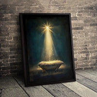 Star of Bethlehem Manger Wall Art, Nativity Scene Canvas Print, Christian Christmas Holy Night Decor, Jesus Birth Digital Download Art