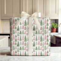 Watercolor Holiday Gift Wrap, Pink and Green Tree Wrapping Paper, Adorable Tree Christmas Wrapping Paper, Festive Modern Wrapping Paper Roll
