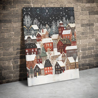 Winter Night Town Scene Print, Snowy Christmas Village Canvas Wall Art, Comfy Holiday Decor, Xmas Art, Digital Download